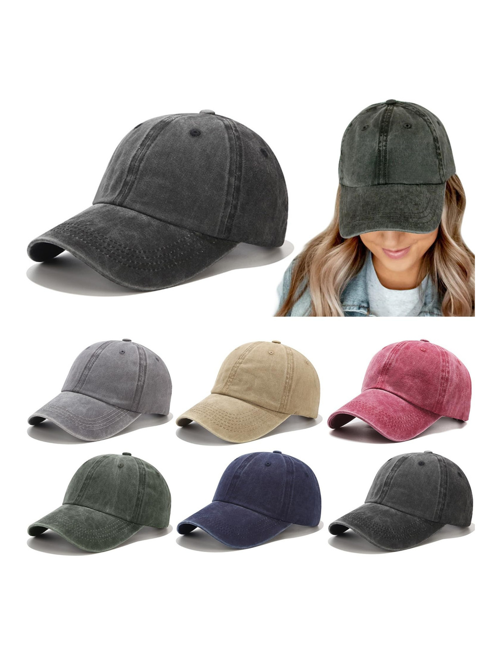 5/6 Packs Vintage Washed Plain Baseball Cap | 6 Packs, Multicolors | Size OS